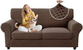 MAXIJIN 3 Pieces Stretch Couch Covers for 2 Cushion Couch Washable Sofa Cover with 2 Extra Large Seat Soft Loveseat Sofa Slipcovers with Non Slip Strap (Brown), 71"-91"(2 XL Cushions)