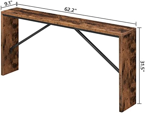 MAHANCRIS Console Table, 62.2" Long Sofa Table Behind Couch, Rustic Brown