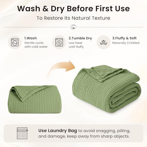 Love's cabin 100% Cotton Muslin Blanket Twin XL Size for Bed, Sage