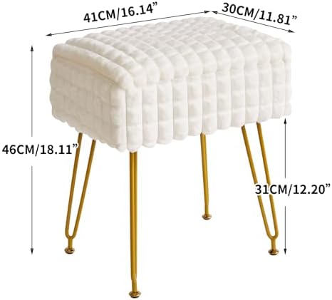 IBUYKE Rectangle Vanity Chair Ottoman, Footrest Stool, White WBD004W