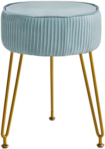 IBUYKE Makeup Vanity Stool, Velvet Round Footrest Ottoman, Blue LG-30H
