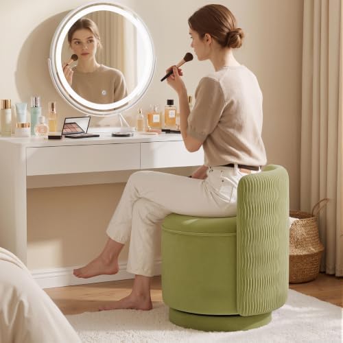 Velvet Vanity Chair with Storage 360° Swivel Accent Stool FootRest