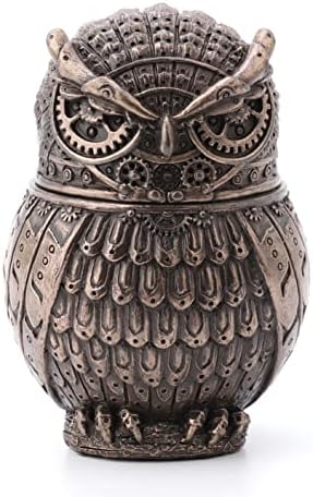 Veronese Design 3 3/8" Steampunk Owl Resin Figurine Secret Stash Box Cast Bronze Finish