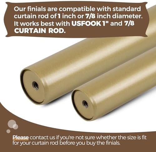 USFOOK Replacement Finials for Curtain Rods (1 or 7/8 Inch), Luxury Gold