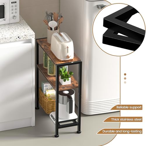 Narrow Side Table Set of 2, 2-Tier Small End Table,Slim Nightstand