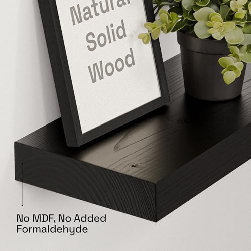 Solid Wood Floating Shelves for Wall 20 Inch Black, Wooden Bathroom Shelf
