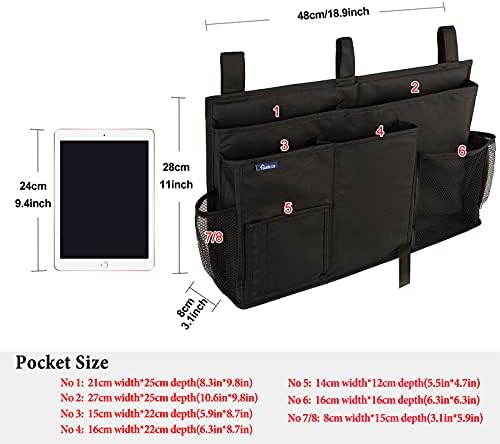 Surblue Caddy Hanging Organizer Bedside Storage Bag for Bunk and Hospital Beds, Black, L