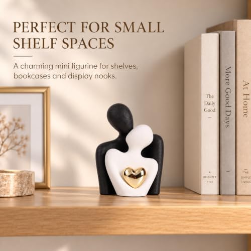 Mini Couple Statue, Ceramic Figurine for Shelf Decor, 3.15" Black and White