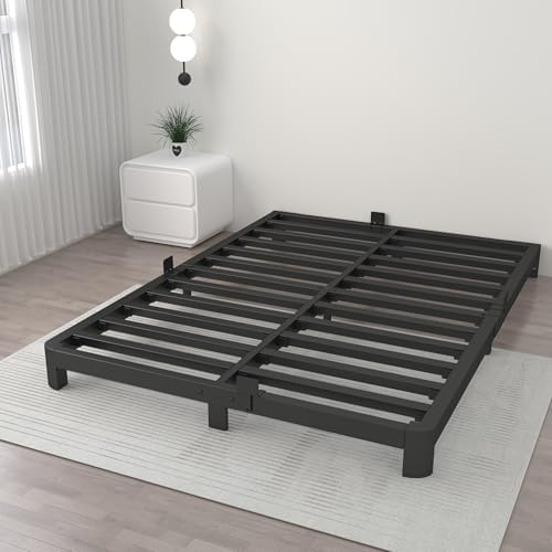 ITIMIDI 4 Inch Queen Platform Bed, Heavy Duty Steel, No Box Spring, Black