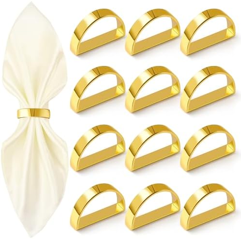 APTWOW Bright Gold Napkin Rings Set of 12, Fall Thanksgiving Table Decor
