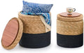 Nested White Round Pouf Ottoman Handwoven Natural Grass Pouffe Rattan Stool