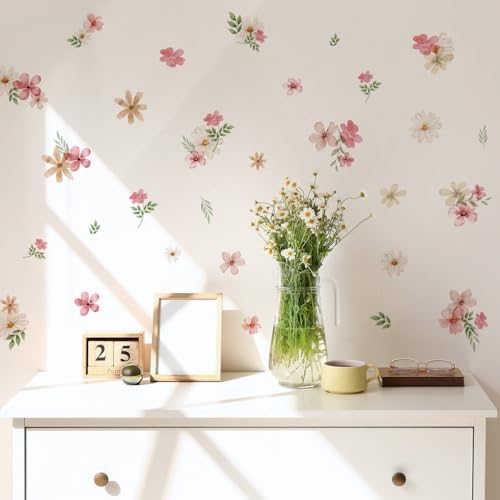 Watercolor Daisy Wall Decals for Girls Room, Peel and Stick