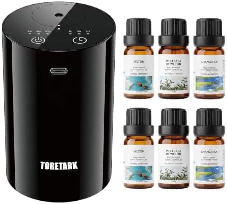 Waterless Essential Oil Diffuser with 6×10mL Hotel Diffuser Oil, Black