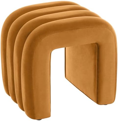 Cognac Velvet Ottoman Stool, Backless Vanity Stool, Ottoman Chair