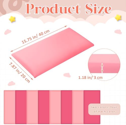 8 Pack Wall Padding Headboard 15.75" x 7.87" x 1.18" Rose Pink Colors