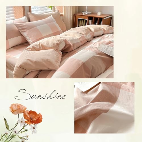 Pink Buffalo Plaid Duvet Cover Set TwinXL Size 100% Washed Cotton Zipper Bedding Set 3 Piece, Soft Breathable Checkered Comforter Cover and 2 Pillowcases, Vintage Farmhouse Kids Bedding Duvet Cover