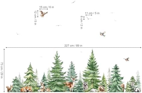 decalmile Pine Tree Animals Woodland Forest Tree Wall Decals Stickers (XL)