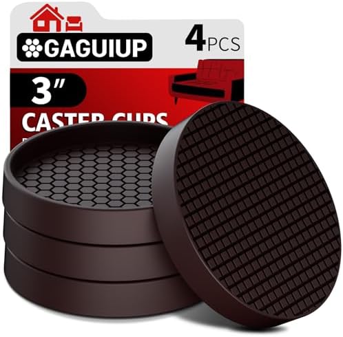 Non Slip Furniture Pads- 3"x3" Round Anti Skid Caster Cups Furniture Coasters, Anti-Sliding Grippers Floor Protectors for Furniture Bed, Couch, Chair Leg, Brown(Set of 4)