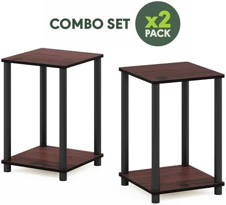 Furinno Turn-N-Tube Toolless 2-Tier Side Table Set of 2, Cherry Oak