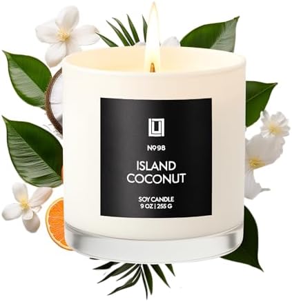 Lulu Candles | Island Coconut | Luxury Scented Soy Jar Candle | Hand Poured in The USA | Highly Scented & Long Lasting (9 Oz.)
