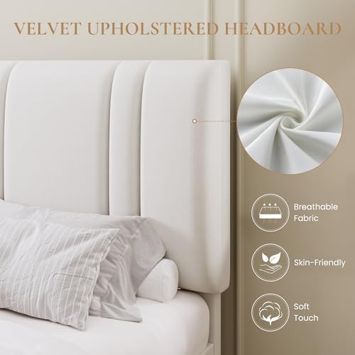 SHA CERLIN California King Size Bed Frame with Adjustable Headboard, White