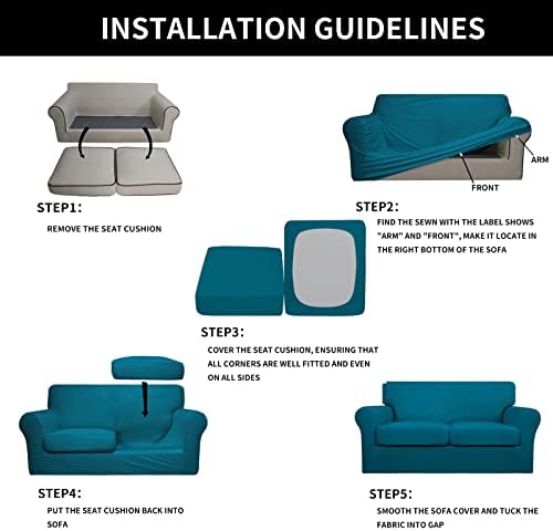 Easy-Going 3 Pieces Stretch Loveseat Couch Cover for 2 Cushion Washable