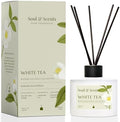 Soul & Scents Reed Diffuser Set – White Tea | 7.43 oz Refillable Scented Oil with 6 Fiber Sticks | Long-Lasting Home Fragrance & Air Freshener for Bedroom, Bathroom, Office | Gift & Décor Piece