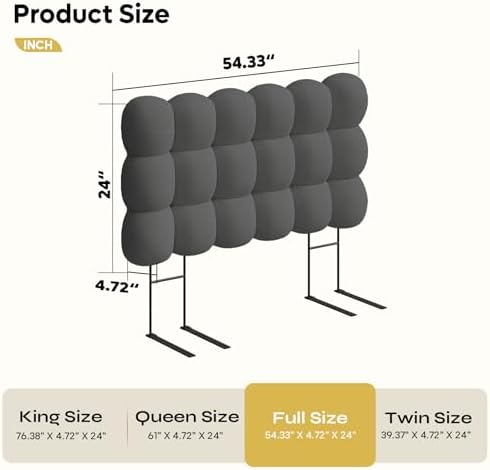 Pinmoco Full Cloud-Shaped Upholstered Headboard, Teddy Fleece Grey