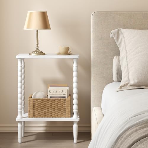 TUTOTAK Narrow Side Table with Solid Wood Legs, 2-Tier Small End Table