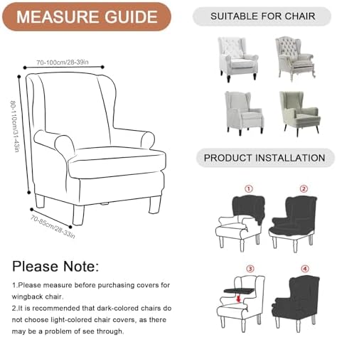 HAOYONG 2 Piece Wingback Chair Covers Stretch Wing Chair Slipcover Printed Wing Back Chair Covers with Arms Washable Spandex Fabric Armchair Cover Protection Furniture for Living Room and Bedroom