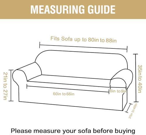 H.VERSAILTEX Jacquard Sofa Slipcover with Waterproof Seat Furniture Protector 1 Piece Stretch Sofa Covers with Elastic Bottom for Kids, Pets, Dog(Sofa L, Pale Oak)