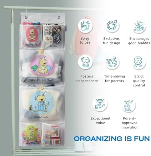 Room Hanging Storage Organizer, Fun & Colorful Storage & Organization for Clothes, Toys, & More. Wall & Door Attachable, Water-Resistant, Ideal for Kids' Room, Locker Kindergarten or Playroom (Gray)