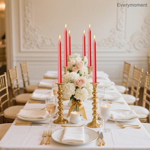 Everymoment Red Taper Candles - 24 Pack 10 Inch Candlesticks - Dripless & Smokeless for 8 Hours - Unscented Paraffin Wax - Ideal for Valentine’s Day Christmas Wedding Halloween Holiday & Home Decor