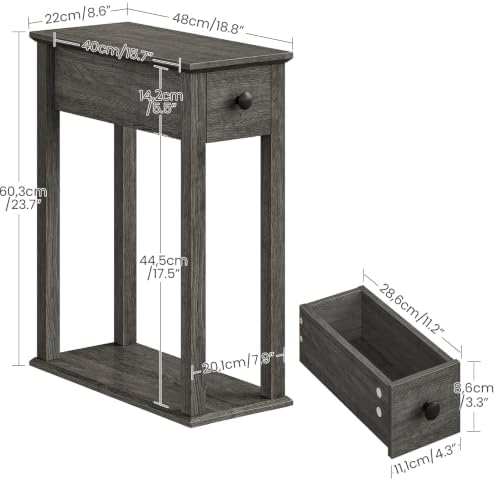 CHOEZON Farmhouse End Table, 2-Tier Narrow Side Table with Drawer, Wooden Nightstand, for Small Space, Living Room, Bedroom