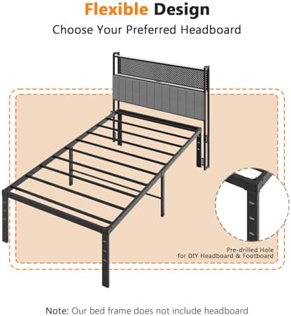 VINGLI 12 Inch Twin Bed Frame, Heavy Duty Metal Platform, No Box Spring Needed, Sturdy Steel Slat Support, Easy Assembly, Noise-Free, 10.4 Inch Underbed Storage,Black