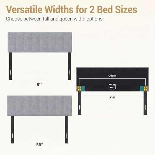 GIANTEX Linen Upholstered Headboard, Queen/Full Size Grid Quilted Fabric Head Board with Wood Support Legs, Attach Frame, Width Adjustable Modern Bed Headboard Only (Gray)