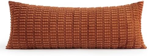 MIULEE Fall Lumbar Corduroy Throw Pillow Cover for Bed 14x36 Dark Rust