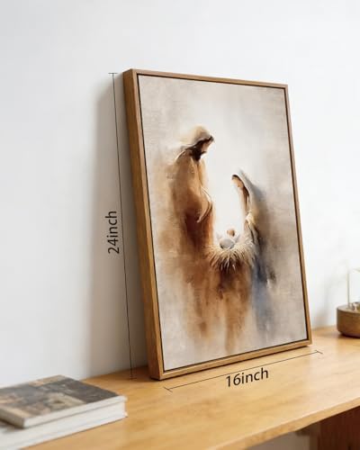 Framed Christian Wall Art Holy Family Nativity Canvas Print 16x24 Inch
