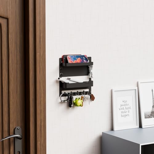 Yieach Bedside Shelf for Dorm Bed,Rv,Small Room and Nightstand,Wall Mounted Floating Shelves and Bedside Wall Organizer for Remote,Phone Holder,Charging Shelf,Cute Bedroom Decor for College Girl,Black
