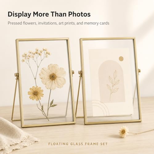 AceList Floating Picture Frame, 2 Pack 8x10 Gold Double Glass