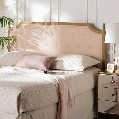 Baxton Studio Lourdes Upholstered Headboard with Solid Wood Frame - Tufted Backrest Panel with Curved Top, Elegant Bedroom Décor, Queen Size