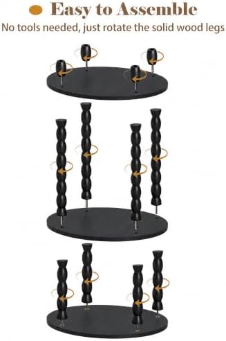 3-Tier Round Side Table, Small End Table with Solid Wood Spindle Legs Black