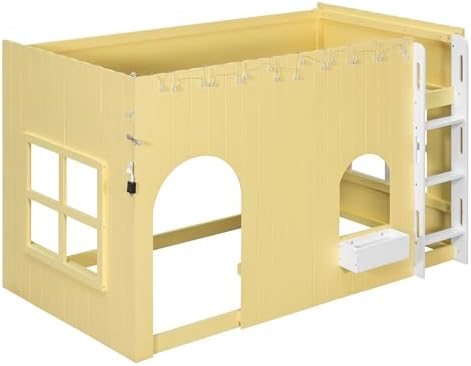 Merax Twin Loft Bed with Ladder and House-Style Frame, Primrose Yellow