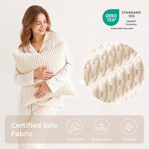Kevin Textile Soft Corduroy 22x22 Inch Pillow Covers 2 Pack, Cream White