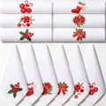 HunnmingRe 12 Pcs Classic Christmas Embroidered Cloth Napkins, 17x17 Inch