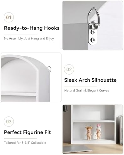 9"x13.5" Small Arched Trinket Display Shelf Shadow Box, White