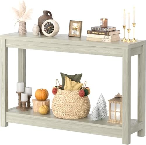 Besiost 47" Farmhouse Wood Entryway Table Narrow Console Table with Storage Behind Couch Sofa Table with Shelves Entry Way Table with Open Storage,Classical Washed Oak
