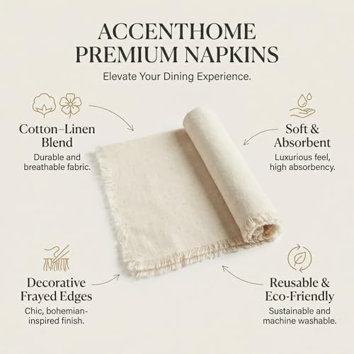 Accent Home Natural Linen Cloth Napkins, Set of 12, 18x18 Inches