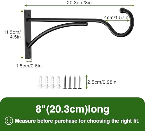 8 Inch 2 Pack Heavy-Duty Metal Plant Hanger Hooks, outdoor, Matte black