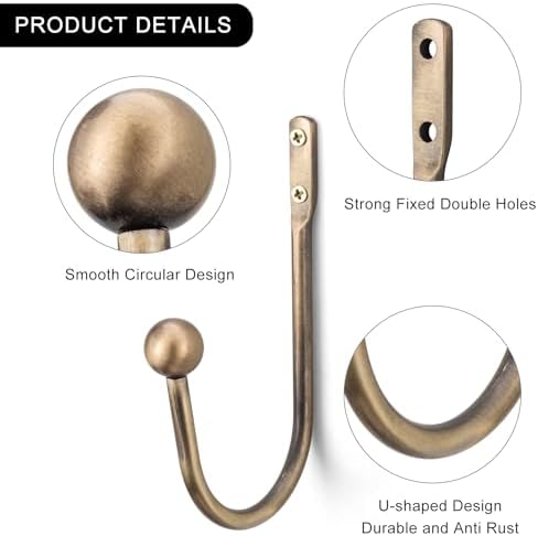 Curtain Holdback, Premium Metal Decorative Curtain Holdbacks with Zinc Alloy Cap Finials,Rust-Proof, Set of 2 Window Curtain Holdbacks (Brass)